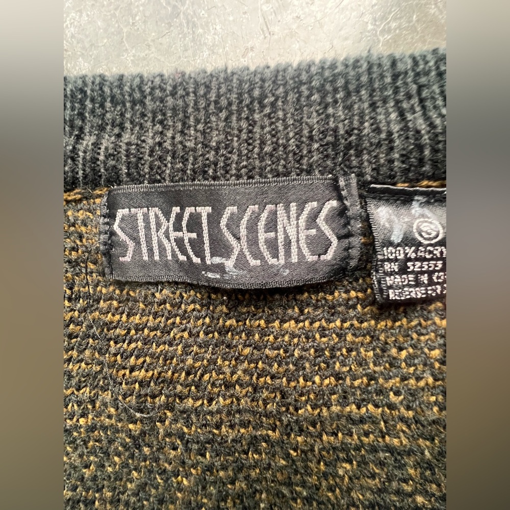 Vintage 90’s Street Scenes Acrylic Deep V-Neck Brown & Black Sweater Men’s S - Picture 4 of 5